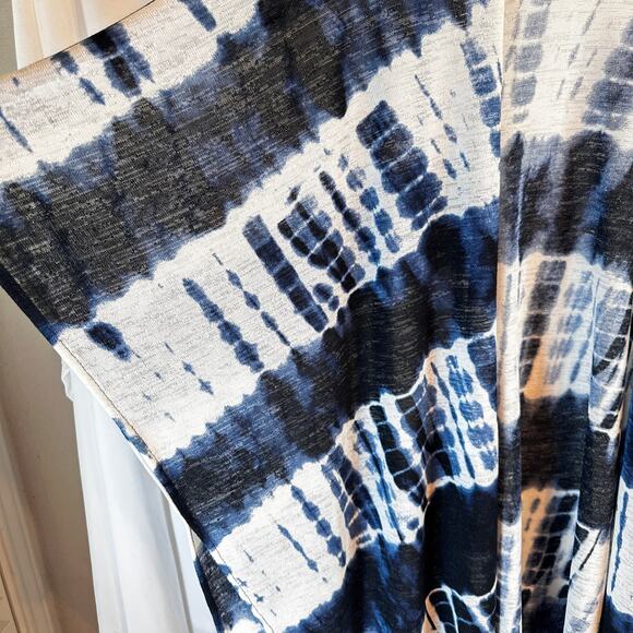 Indigo Tie-Dye Kimono Cardigan One Size Short Sleeve • Flowy Boho Layering - Picture 4 of 5